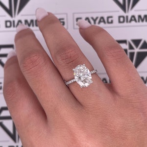 2.40 Carat Oval Lab Grown Diamond Engagement Ring: 14k Gold Hidden Halo