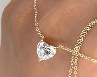 1.5 Carat heart shape lab grown diamond pendant necklace IGI certified 14k yellow gold