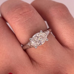 East West Oval Diamond Ring: 14K Gold Bezel Engagement Ring