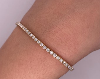 Bracelet Tennis Diamants 2,50 Carats Or Rose 14K - Diamants Naturels, Taille Ronde