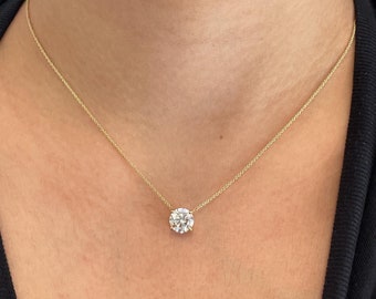 2 Carat Diamond Necklace Lab Grown Diamond Pendant Round Cut Diamond Solitaire pendant 14k gold diamond on chain d color vvs2 clarity
