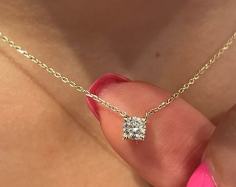 0.20 Carat diamond solitaire pendant Lab grown diamond necklace on chain 14k gold