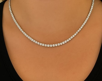 Collar de tenis con diamantes cultivados en laboratorio de 7 quilates: oro de 14 quilates, con certificación IGI D-E VVS