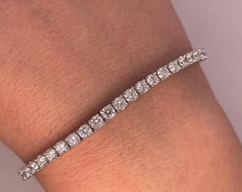 6 Carat Lab Grown Diamond Tennis Bracelet: 14k White Gold, D VVS