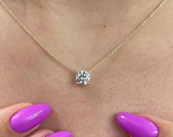 1 Carat Diamond Solitaire Pendant: Natural F/SI1 Diamond, 14k Gold Necklace
