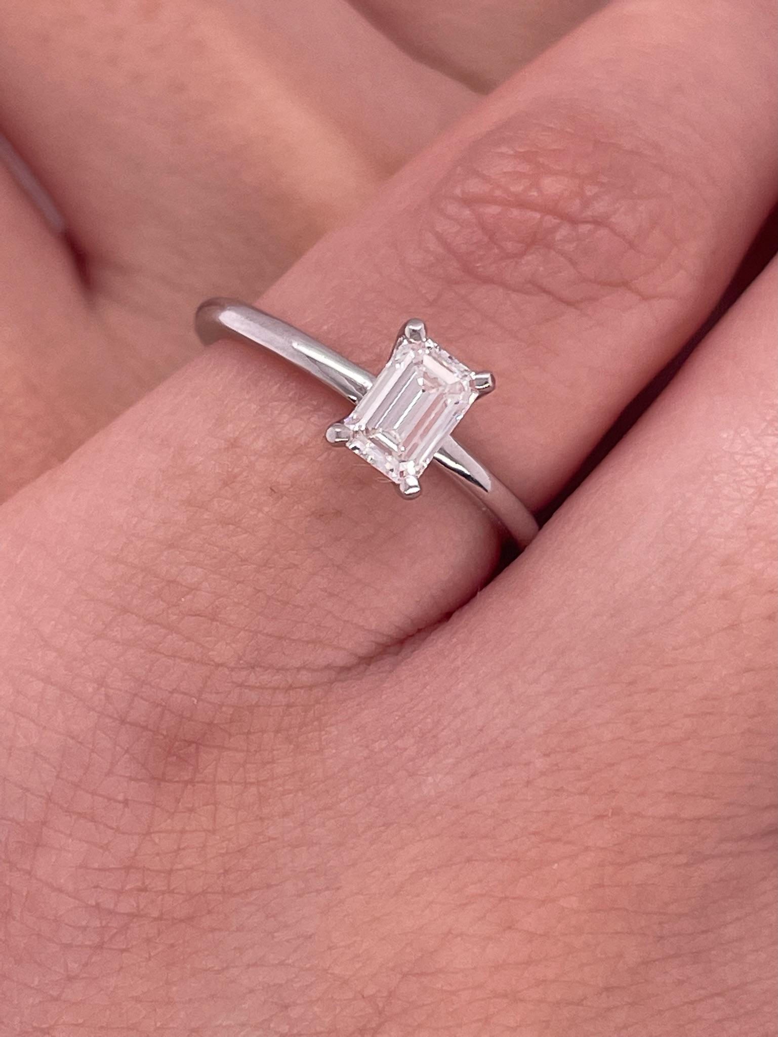 Emerald Cut 0.80 Carat Natural Diamond Ring: 14k White Gold