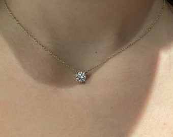0.50 carat diamond necklace lab grown diamond pendant 14k gold diamond chain , diamond solitaire pendant