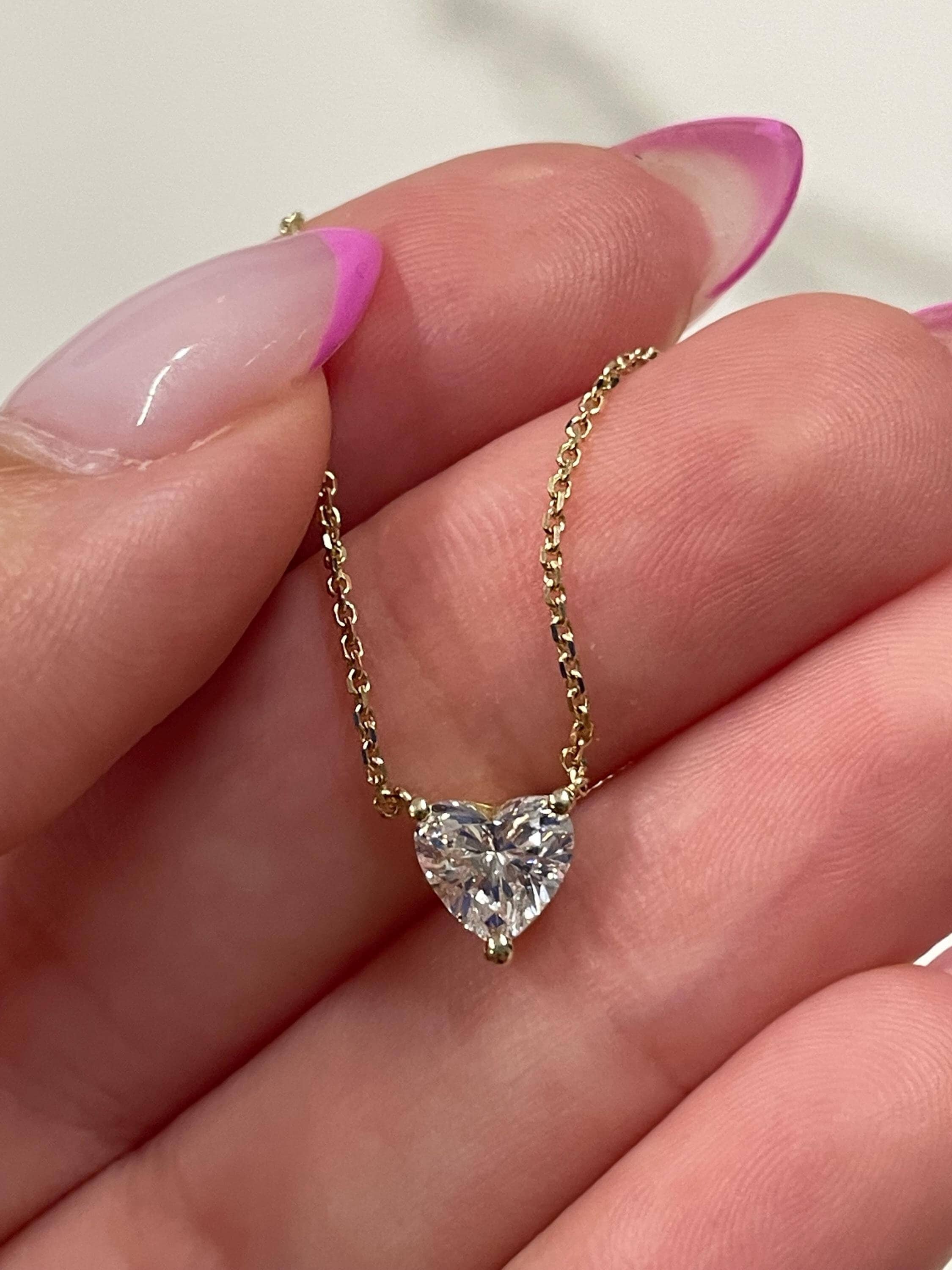 Diamond Heart Necklace Etsy
