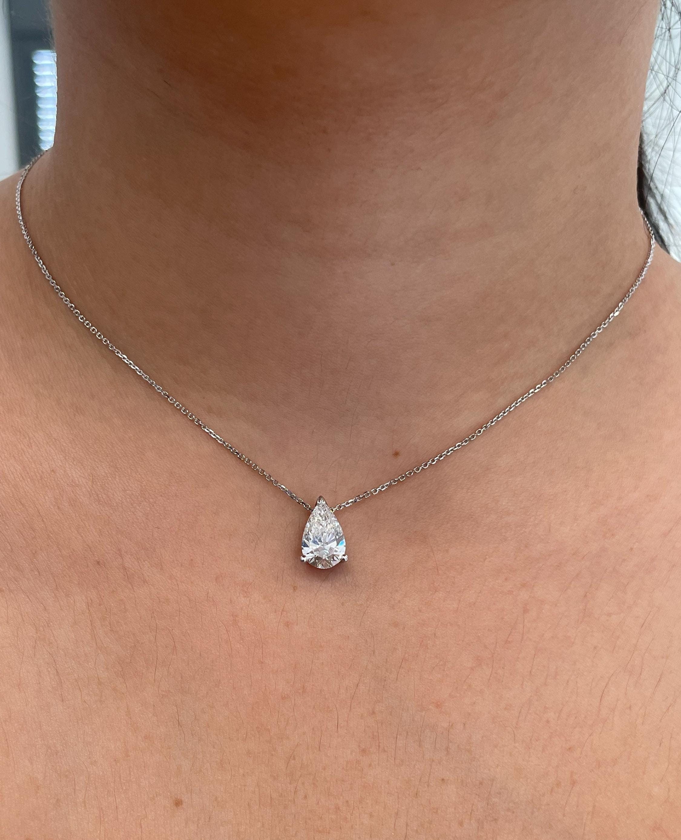 2 Carat Pear Shape Diamond Necklace Lab Grown Diamond Solitaire Pendant E color vs1 clarity IGI Certified 14k white gold Attache On Chain