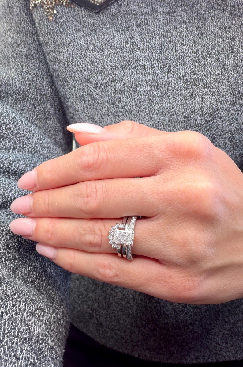 Trio Rings Set Cluster Lab Grown Diamond Stacked Rings 3 Rings ...