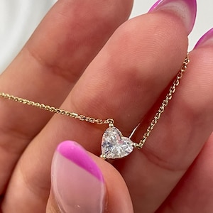 0.80 Carat Heart Diamond Pendant: 14k Yellow Gold Solitaire Necklace