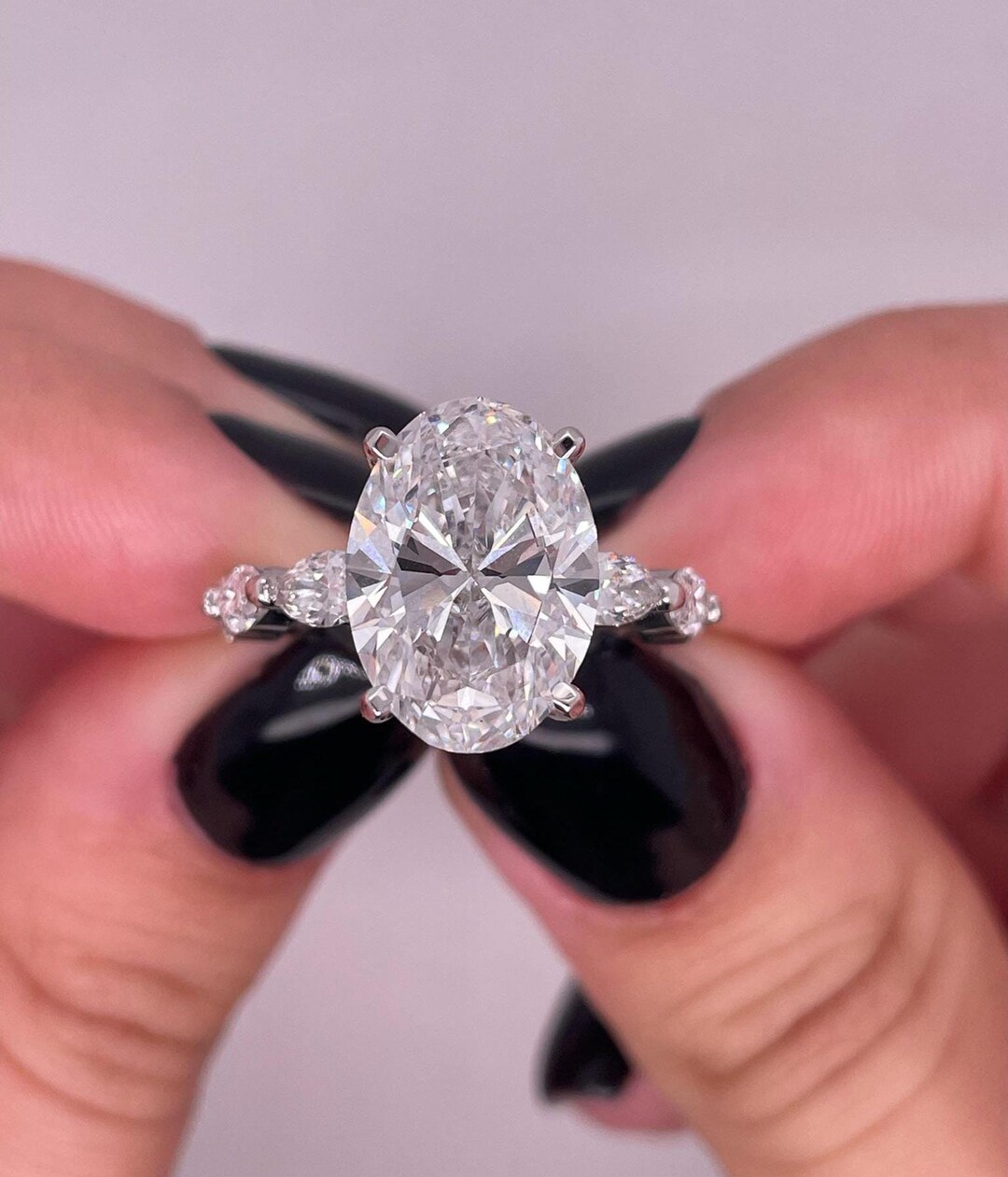 5 Carat Oval Lab Grown Diamond Engagement Ring Marquise Side Stones — free download