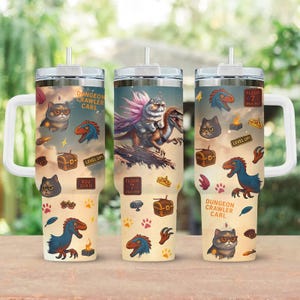 Princess Donut And Mongo 40Oz Tumbler, Dungeon Crawler Carl Merch, Donut Cat Tumbler, Mông Travel Drinkware, Bookish Drinkware Gift