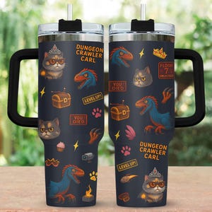 Princess Donut And Mongo 40Oz Tumbler, Dungeon Crawler Carl Merch, Donut Cat Tumbler, Travel Drinkware, Bookish Drinkware, Mongo Cup
