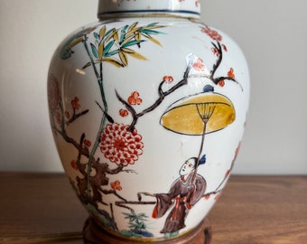 Antique Asian Hand Painting Porcelain Lamp （No Shade）- 18 inches