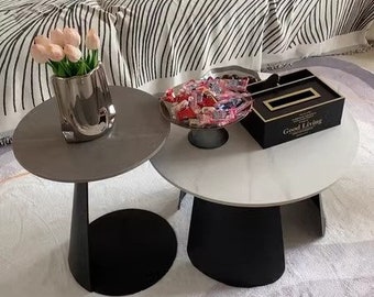 Simple modern rock panel tea table combination round apartment tea table