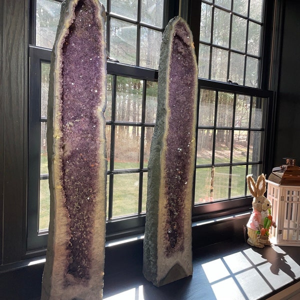 Amethyst Cathedral Pair Geode Display with Quartz Crystal