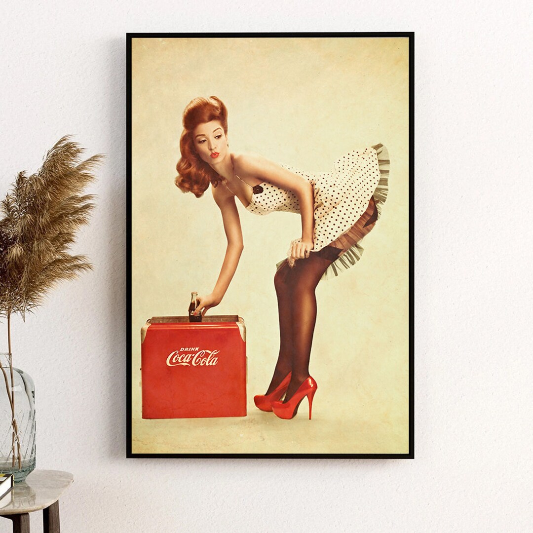 Coca Cola Pin up Girl Coke Vintage Poster, High Quality Canvas Prints