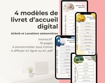 4 modèles de livret d’accueil digital pour Airbnb et location saisonnière, français, livret numérique, modèle personnalisable sous Canva