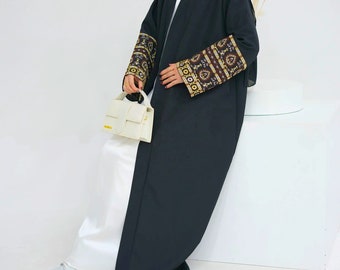 Open Abaya With Unique Sleeve Design, Muslim Eid Islamic Dress Women's Abaya Modest Dress Kaftan Long Kimono Women Abaya Ramadan Hijab