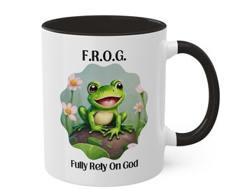 Christian Coffee Mug: Fully Rely On God "F.R.O.G." Whimiscal Religious Coffee Mugs | Christian Gifts | Faith Affirmation | Church Gifts