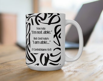 Christian Affirmation Mug: "God Is Able" Bible Verse | Positive Scripture Verse | Art Deco Coffee Mug | Christian Gifts | Encouragement Gift