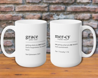 Bible Definition Christian Mug: GRACE & MERCY | Christian Affirmation Coffee Cup | Bible Study Gifts | Saved by Grace Inspirational Mug