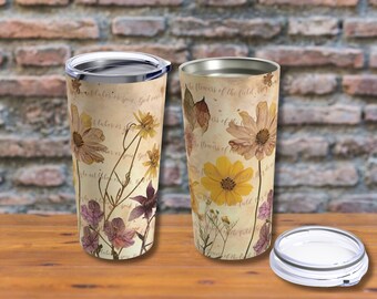 Christian Tumbler Vintage Pressed Flower | Boho Cottagecore | Don't Worry Trust God | Gifts for Her | Scripture Gifts | Garden Coffee Lover