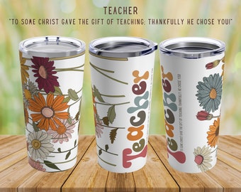 Teacher Gift Tumbler | Christian Teacher's Gift | To Some Christ Gave the Gift of Teaching | Mod Retro Gifts for Her | Bible Study Teacher