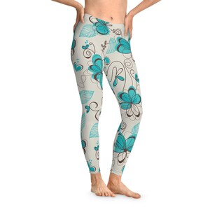 Bohemian Floral Leggings, Stretchy Workout Pants, Yoga Leggings for Women, Trendy Legwear, Gift for Her