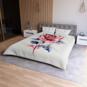 Floral Microfiber Duvet Cover - Romantic Rose Bedding, Bohemian Home Decor, Gift for Her, Bedroom Makeover, Spring Decor