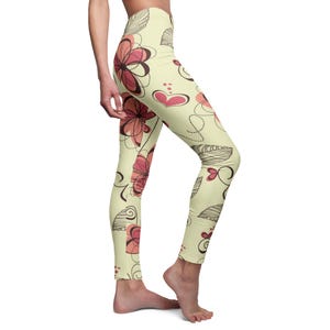 Floral Casual Leggings, Comfy Stretch Leggings for Women, Spring Fashion, Lounge Wear, Yoga Pants, Gift for Her