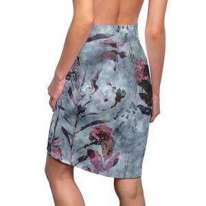 Floral Art Vintage Women&#39;s Pencil Skirt, Retro Floral Print Clothing, Elegant Flower Pattern Skirt, Spring Fashion Midi Skirt, Botanical