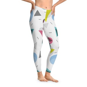 Geometric Pattern Leggings, Stretchy Yoga Pants, Abstract Print Tights, Workout Leggings, Athleisure Apparel