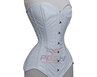 Women&#39;s Overbust Corset Real Leather Steel Boned Corset, Shapewear Corset, Longline Corset Costume Corset, and Waist Cincher Shaper