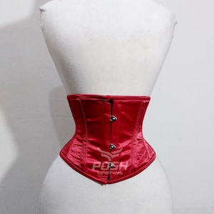 Satin Red Corset Women&#39;s Under bust Waist Cinchier Tight Lacing Steel Boned Waspie Corset Belt Handmade Corset dress