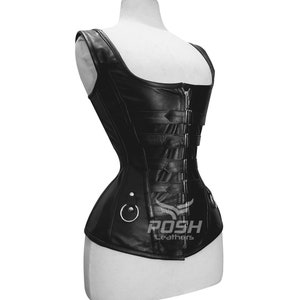 Heavy Duty Leather Overbust Corset: Steampunk Goth Buckle Zip