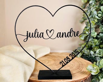 Personalisiertes Geschenk zur Hochzeit, Herz mit Namen und Datum individuell gestaltet, minimalistischer 3D-Druck