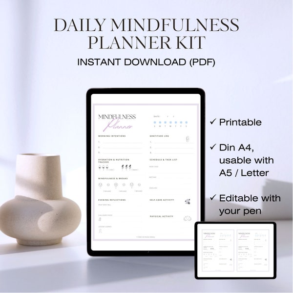 Mindfulness Planner Kit: Daily Well-being Guide for Remote Workers