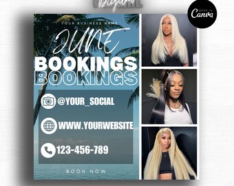 June Booking Flyer, Summer Booking Flyer, Braids, Lashes, Hair, Nails, June Booking Open, Premade Business Flyer, June Appointment Flyer