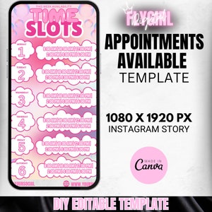 Weekly Availability Time Slots Instagram Story, Availability Calendar, Available Appointments Calendar, Instagram Story Schedule Templates