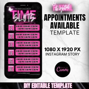 Weekly Availability Time Slots Instagram Story, Availability Calendar, Available Appointments Calendar, Instagram Story Schedule Templates