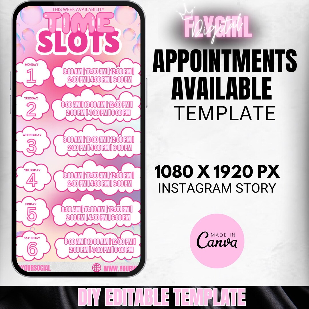 Weekly Availability Time Slots Instagram Story, Availability Calendar ...