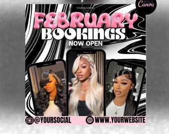 February Booking Flyer, Valentines Booking Flyer, Lashes Braids Hair Nails, February Booking Open, Premade Business Flyer, February