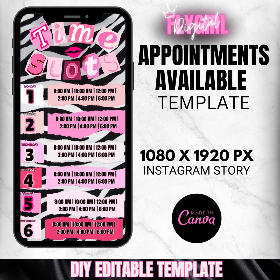 Weekly Availability Time Slots Instagram Story, Availability Calendar ...