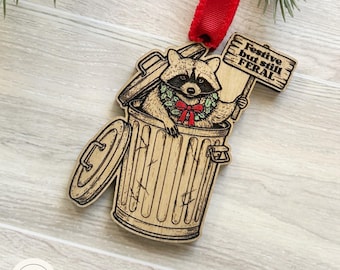 Funny Raccoon Christmas Ornament SVG | Festive Feral Trashcan Laser Cut File (Digital Download)