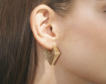 Brincos pendentes em ouro 14K ou prata esterlina – design geométrico pendente, joia moderna exclusiva, presente de Natal para ela