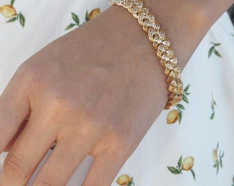 Dualis Cuban Link Chain Bracelet 14K Gold and Sterling Silver Reversible Adjustable Layered Design