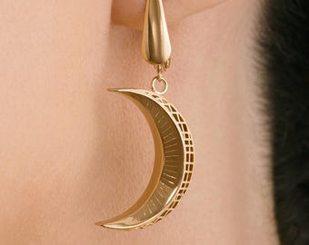 Orecchini a mezzaluna in oro 14 carati realizzati a mano, delicati gioielli celestiali