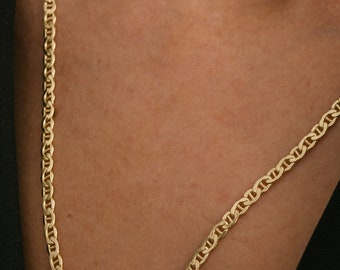 Mariner Flat Anchor Link Chain Necklace, Fine Handmade Minimalist Jewelry, 14K Solid Gold  Layering Rope Necklace, Summer Wedding Gift